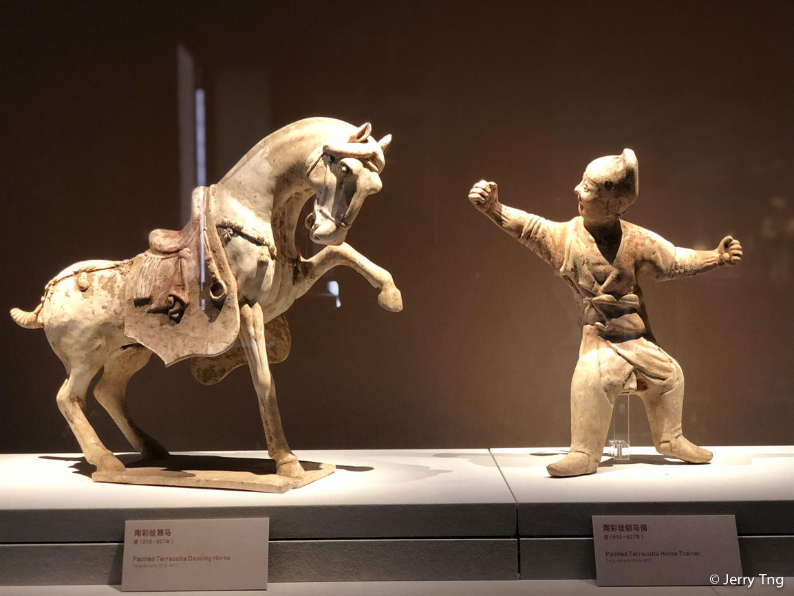 陶彩绘舞马、驯马俑（唐618-907）Painted terracotta dancing horse